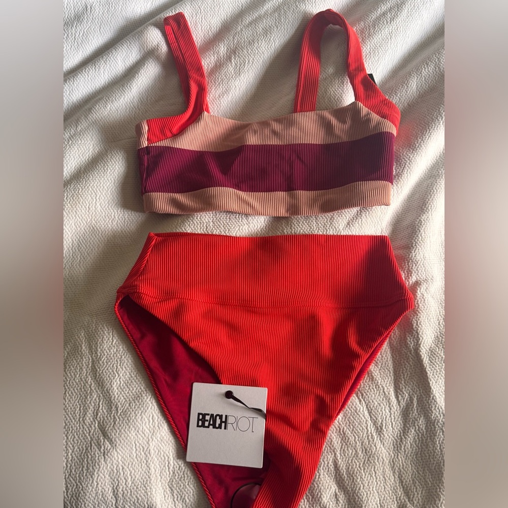 Beach Riot Red and Tan Bikini Sporty Color Block